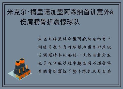 米克尔·梅里诺加盟阿森纳首训意外受伤肩膀骨折震惊球队 米克尔·梅里诺加盟阿森纳首训意外受伤肩膀骨折震惊球队